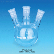 DURAN glass 3× Joint Neck Round Bottom Flask, 100~5,000㎖With Joint, 20°Angle or Vertical Side Necks, Boro-glass 3.3, 3구 플라스크