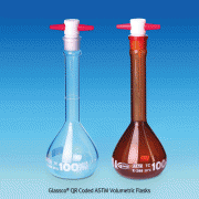 Glassco® QR Coded ASTM Volumetric Flasks, A-class, Serialized, Clear & Amber, Boro-glass 3.3, 5~1,000㎖With Individual Work Certificate & PTFE Stopper, “큐알코드” 관리 ASTM A급 메스플라스크