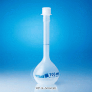 VITLAB® PP B-class Volumetric Flasks, with GL-Screwcap & Stopper, DIN/ISO, 10~1,000㎖With Individually Adjusted Ring-mark, 125/140℃-stable, PP 메스/용량 플라스크, B-급, 청색침투눈금