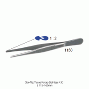 Tissue Forceps, with Clip Tip 1:2, L115~160mmStainless-steel # 430, Finished Surface, 스텐티슈 포셉, 1:2 크립 팁