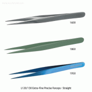Bochem® Extra-Fine Precise Forceps, with Extra-Fine Tip, without Ridges, L120 & 130mm(1) High Grade SS, (2) PTFE-coated and (3) Titan, 초정밀 포인트 팁 포셉/핀셋, 비자성/비부식