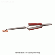 Bochem® Stainless-steel Self-Closing Tool Forceps, Bent/Sharp, L160mmWith Plastic Handle Laminated, 셀프크로싱 소품 포셉/핀셋/집게