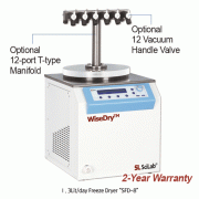 SciLab® 3 & 6Lit/day Freeze Dry System “WiseDryTM SFD”, Lab Scale Benchtop-type, Automatic & Manual Process, -90℃Various Optional Acc.; T-type Manifold, Round·Square·Stoppering-Acrylic Dry Chamber & Stainless steel Dry Chamber실험실용 동결 건조기, 컴팩트 바디 사이즈, 터치식 
