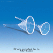 VITLAB® PMP Spiral-shape Ribs Analyst Funnel, Long-stem, with Int-Ribs and Ext-Ridges, Φ51~Φ196mm, 30~1,800㎖Rapid Filtration, 60°Angle, Crystal-Clean, Autoclavable, 0℃~150/180℃, <Germany-made>, PMP 투명 분석용 펀넬