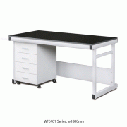 SciLab®Laboratory Assembly Side Table, High Quality Steel-Frame & -Side Panel·Phenol Work Top·Stainless-steel Bolted JointWith Transfer Cabinet, Utility Box, 실험실용 조립식 벽면 실험대, 고품질 스틸 프레임, 내열성/내충격성/내화학성 페놀 상판, 볼트식 결합