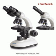 Kern® Compound Microscope, “OBE”, Monocular & Binocular, with 3W LED illumination, 40× ~ 1000×360° Rotatable Tube, Wide Field Eyepieces, Fully-fledged Stage for Education & Laboratory, Rechargeable batteries, 교육용 생물 현미경