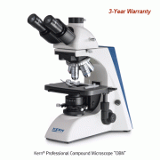 Kern® Professional Compound Microscope “OBN”, Professional Koehler illumination Unit, 5 Objectives, 40× ~ 1000×With 3W LED illumination, Extremely Large Mechanical Stage, Modular System, 프로페셔널 다기능 생물 현미경