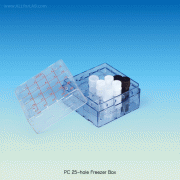 SciLab® PC 25-hole Freezer Box, for 1~2㎖ Cryovials/TubesWith Lid & 1-25 Numeric-index/Φ12.3mm, Stackable, -130℃+125℃, 25홀 프리저 박스