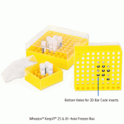 Wheaton® KeepIT® 25 & 81-hole Freezer Box, for 1.2/2㎖ Cryogenic Vials,With Bottom Openings, for LN2 or 2D Barcode ULT Freezer Storage, <USA-made>, 25 & 81홀 냉동보관 박스