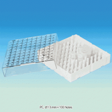 SciLab® PC 100-hole Freezer Box, for 1~2㎖ Cryovials/Tubes, with Post-style DividerWith Lid & 1-100 Numbered-holes/Φ13mm, Stackable, -130℃+125℃, 100홀 프리저 박스