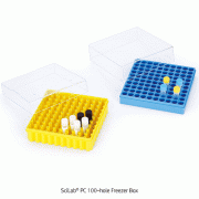 SciLab® PC 100-hole Freezer Box, for 1.5/2㎖ Cryovials/Microtube, with Drain Holes and Air Vents, 133×133×h52mmIdeal for ULT Freezer Box and LN2 Freezing, Numbered Grid Lid, with 100 holes Φ11 & 12mm, PC홀 100프리저 박스