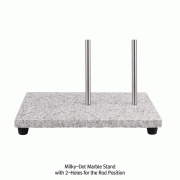 SciLab® Milky-Dot Marble Stand, with Rubber Feet, Good for Burette Stand, Rectangular With ① Center- & ② Side-Hole and a SS Rod Φ11×h800mm, 18mm Thick 대리석 뷰렛 스탠드