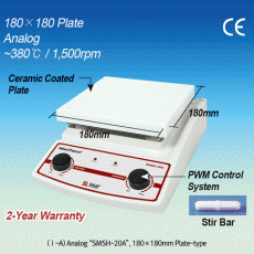 SciLab® 380℃ Analog & Digital Hotplate Stirrer “WiseTherm® SMSH-A” & “SMSH-D”, Ceramic-coated Plate, 80~1,500 rpm180×180mm or 260×260mm Plate, with Accurate Temp. Control, Superior Temp. Uniformity, with Certi. & Traceability아날로그 & 디지털 가열 자력 교반기, 우수한 온도제어