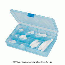 PTFE Oval- & Octagonal-type Mixed Stirrer Bar-Set, for Lab & Industry, L10~75mm, 18pcs/setExcellent for Chemical and Corrosion Resistance, -200℃+260℃, PTFE 타원/달걀형+옥타고날형 마그네틱바 세트