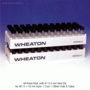 Wheaton® 48-holes PP White-gray Vial Rack, 266×94×h 28mm, AutoclavableWith 48-holes(4×12)/id Φ15.5mm, Heat Resistant at -10℃+125/140℃, 48홀 바이알 랙, 4홀×12열