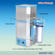 DAIHAN® 3.5 & 7.5 Lit/hr Electric Chamber Water Still “CWS”, All Stainless-steel, Auto On/Off SystemGood for Laboratory Water, Double Wall Still Chamber, Built-in PP 1㎛ pore Cartridge Prefilter, 스텐레스 사각 증류수 제조기, 필터부착형