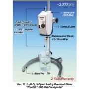SciLab® High-Speed Analog Overhead Stirrers “WiseStir® SHS-A”, for Low-/Middle-Viscosity, Max.10/20Lit, Max. 3,000rpm with “Push-Through” Shaft(Φ8mm or Less) and Chuck grip Φ3~10mm, Flex-Coupling Φ6~12mm, up to 50,000 mPas