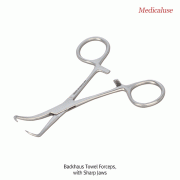 Backhaus Towel Forceps, with Sharp Jaws, L90~130mm, Medicaluse<br>For Holding Drape·Towel, Curved-type, Stainless-steel 410, 백 하우스 타월 포셉, 의료용, 비부식
