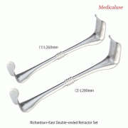 Richardson-East Double-ended Retractor Set, with Central Ribbed Handle, L260 & 280mm, Medicaluse<br>With Concave-Shaped Blade, Stainless-steel 410, 리차드슨 이스트 리트렉터, 의료용, 비부식