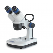 Kern® Mobile Stereomicroscope “OSE-42”, Rechargeable Battery, 20×, 40× Integrated Handle with Stable Arm Curved Stand, 1 W LED illumination, Frosted Glass/Black-White Stage Plate, 교육용 실체 현미경