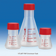 VITLAB® PMP Erlenmeyer Flask, with Wide-neck·Screwcap·Red-scale, GL45, 75~1,000㎖ Ideal for Receiving Vessel in Titrations, Transparent, <Germany-made>, PMP 스크류 캡 삼각 플라스크