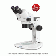 Kern® Practical & Flexible Stereo Zoom Microscope “OZL-45R”, Integrated LED Ring illumination, 7.5×~ 50× With Arm Curved Stand, Working Distance 113mm, Frosted Glass/Black-White Stage Plate, 연구용 실체 현미경
