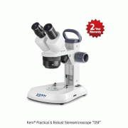 Kern® Practical & Robust Stereomicroscope “OSF”, Ergonomic Working Surface, 10×, 20×, 40× Integrated Handle with Stable Arm Curved Stand, Ergonomic and Stable Mechanism, 0.35 W/1 W LED illumination, 교육용 실체 현미경