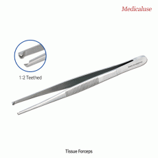 Tissue Forceps, Stainless-steel 410, L115~250mm, Medicaluse<br>With 1:2 Teethed Tip, 티슈 포셉/핀셋, 의료용, 비부식