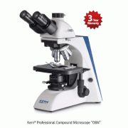 Kern® Professional Compound Microscope “OBN”, Professional Koehler illumination Unit, 5 Objectives, 40× ~ 1000× With 3W LED illumination, Extremely Large Mechanical Stage, Modular System, 프로페셔널 다기능 생물 현미경