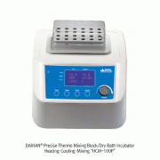 DAIHAN® Precise Thermo Mixing Block/Dry Bath Incubator-Heating·Cooling·Mixing “HCM-100P” With Standard Aluminum Block, Magnet Adhesion Technology, Lid for Heat Preservation, 0.1℃~100℃, ±0.5℃, Up to 1500rpm 히팅·쿨링·믹싱 블록, TFT 디스플레이, 마그넷 블록 간편 탈부착 기능, 기본 블록(1