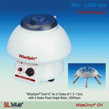 SciLab® 1.5~50㎖ Popular Classic Centrifuge “WiseSpin® Scef”, Safety Balance, 3000- & 6000-rpm, Economic Model with 6- & 8-Holes, or 12- & 24-Holes(in 50ml Model) Fixed Angle Rotor, 1.5~50㎖ 튜브용 경제형 원심분리기