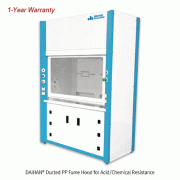 DAIHAN® Ducted PP Fume Hood for Acid/Chemical Resistance, 1,200·1,500·1,800·2,100·2,400 mm(A) Bypass or (B) Air Curtain-Type, with Air · Gas · Water-Cock, Cup Sink, Drain, and Explosion Proof Lamp내산 · 내약품용 닥트형 PP 흄후드, PP 재질의 외부/내부/작업대, 일반 배기형 or 에어커튼형의 선택