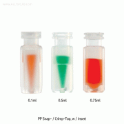 Wheaton® 11mm PP Snap / Crimp Top Vials, with 0.1 / 0.5 / 0.75㎖ Insert without Cap / Seal, Φ12×h32mm, 스냅-탑 / 크림프-탑 겸용 PP 바이알