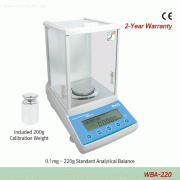 DAIHAN® [d] 0.1mg, max.220g Calibration Certificated Standard Analytical Balance, Φ80 · 90mm Weighing PlateExt-CAL “WBA-220”, Auto Int-CAL “WBA-220A”, with Glass Draft Shield, Backlit LCD, Counting Function, Various Weight Mode“Ext-CAL 외부 보정형 ” & “Int-CAL