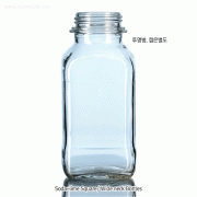 DURAN® Soda-glass Square Wide neck Bottle and Tamper-evident GL Short-form Screwcap, 100~1,000㎖For Sampling & Storage, with Short form GL-32·45·54·60 Screw, Non-Autoclavable, 4 각 광구 ( 연질 ) 시료병 and Security( 보안 ) 캡