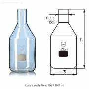 DURAN® Culture Media Bottle, without Cap, Boro-glass 3.3, 100~1,000㎖With Straight Neck for Metal Cap Φ38 mm , 배양병