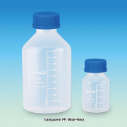 Wisd PP Wide-neck Lab Bottle, with DIN/GL-32 & 45 Basic Cap, Fine Graduated, 50~5,000㎖Transparent & Opaque Amber, Good Chemical / Heat Resistance, 125/140℃ Stable, PP 광구 랩 바틀