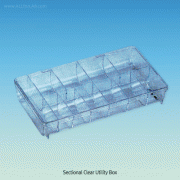 Brain® PS Sectional Clear Utility Box with Hinged Lid, Compact & Low-form(20/23mm height)Ideal for Small Component, Accessory, 11Divided Multi Box, -10~+70/80℃,투명 칸막이 박스