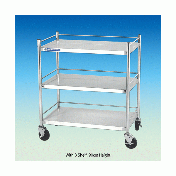 Stainless-steel Dressing Cart, with 2 & 3 ShelfFor Lab · Medical ·  Industrial, with Stop-On Caster, 다용도 2 & 3 단 카트 > 스텐 카트
