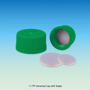 PTFE/Butyl-Septa Sealed PP Uni-Cap and Opentop & Membrane-Cap, for All DIN GL-Screw Necks of Bottle·Flask·TubeGood Chemical & Heat Resistance, 125/140℃ Stable, Autoclavable, DIN, GL14~GL45, 만능 GL 스크류캡 & 멤브레인캡