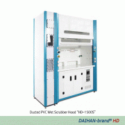 DAIHAN® Ducted PP & PVC Wet Scrubber Fume Hood for Acid/Chemical Resistance, 1,500·1,800·2,100·2,400 mm (A) Bypass or (B) Air Curtain-Type, Circulation Pump, PP Pall Ring Filter, Demister, Air·Gas·Water-Cock, Cup Sink, and Drain