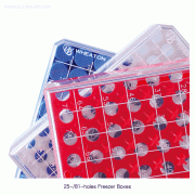 Wheaton® KeepIT® 25 & 81-hole Freezer Box, for 1.2/2㎖ Cryogenic Vials, TritanTM CopolyesterWith Bottom Openings for CryoELITE 2D Bar Code, LN 2 or ULT Freezer Storage, [ USA-made ] , 25 & 81 홀 냉동보관 박스