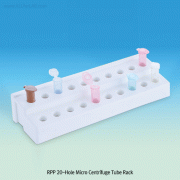 PP 20-hole Micro Centrifuge Tube Rack, for 1.5/2㎖ Tubes Type, 215×70×h40mmWith Numbered Holes and Rubber Foot, Autoclavable, White Color, 계단식 20-Hole랙
