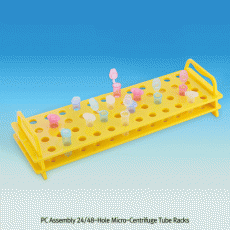 PC Assembly 24 & 48-hole Micro-Centrifuge Tube Rack, with Handle, for 1.5/2㎖ TubesWith Alpha-Numeric Index, Yellow Color, Stackable, 24/48 홀 PC 마이크로 튜브 랙