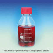 PYREX® High-grade Red PBT High-temp. Screwcapped Media-lab Bottle, Batch Certificated, 25~5,000㎖ with Pouring Ring(180℃), Borosilicate Glassα3.3, GL25~GL45 고온 캡 랩바틀
