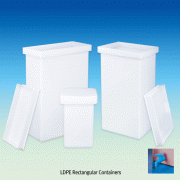 Burkle® LDPE Rectangular Containers and Lids, Wall thickness 5mm, 13~56 Lit Attachable Container Thread and Stopcock, -50℃~+80/90℃, LDPE 사각 컨테이너, 4각 증류수통 제작용, 내충격
