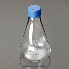 Multiuse Erlenmeyer Flasks, Boro-glass 3.3, Autoclavable, 100~500㎖ with PP Blue GL-Screwcap/PTFE Liner Graduated, -10 +125/140℃, PP 스크류 캡 삼각플라스크
