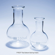 PYREX® Flat Bottom Boiling Flasks, with Narrow Neck, 50~2000㎖ Made of Boro-glass 3.3, With White Enamel Marking Spot, 플랫 바텀(평저) 증류 플라스크