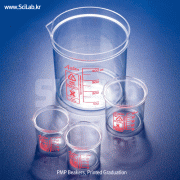Azlon® PMP Clear Beakers, Straight Sided, Red Graduation, 25~2000ml<br>PMP 투명 비커, 적색눈금, IGlassy-Clear, 180℃Withstand