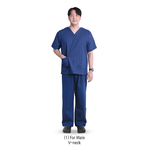 mediclin® Surgical Scrubs, Cotton 100%, Two-piece type, Dark Blue<br>Ideal for Hospital, <Korean-Made> 수술 스크럽복